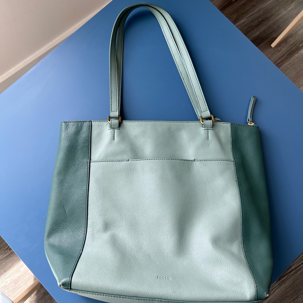 Fossil Two-Tone Green Tote Bag